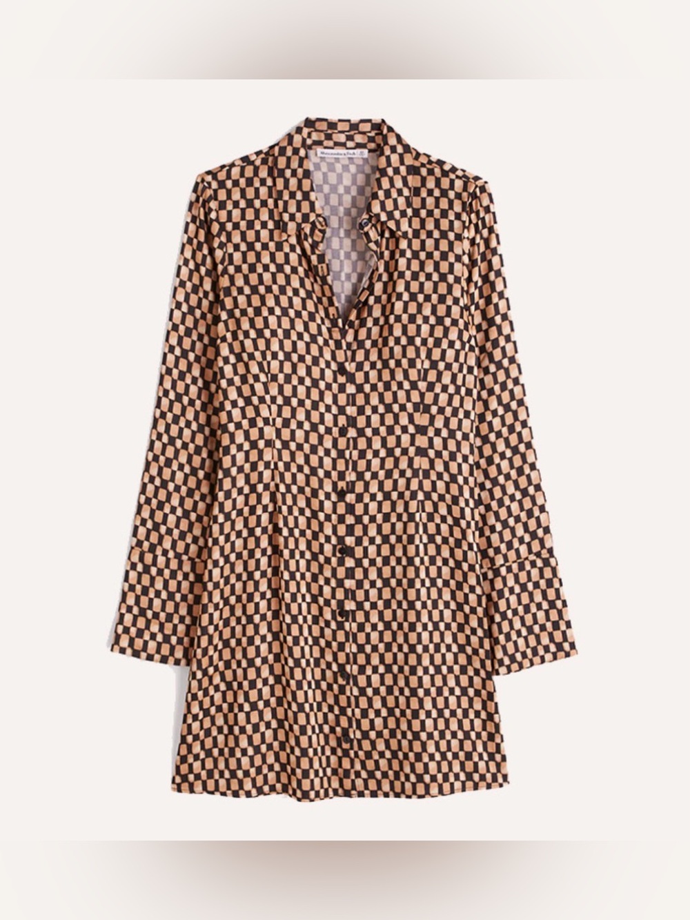 Abercrombie & Fitch Chequered Button-Front Shirt Satin Dress in Beige and Brown